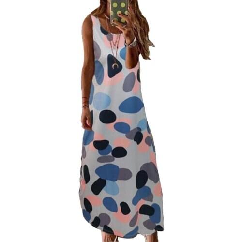 Summer Women Dress Printed Polyester Sex Loose Polka Dot Casual Dress Polyester Polka Dot Sleeveless Women Dress femme Plus Size