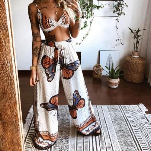 Summer Beach Wear Women Sexy Wide Leg Pants Tube Top Suit for Shopping Two Piece Slim Bra and Pant Party Outfit Womens Clothing