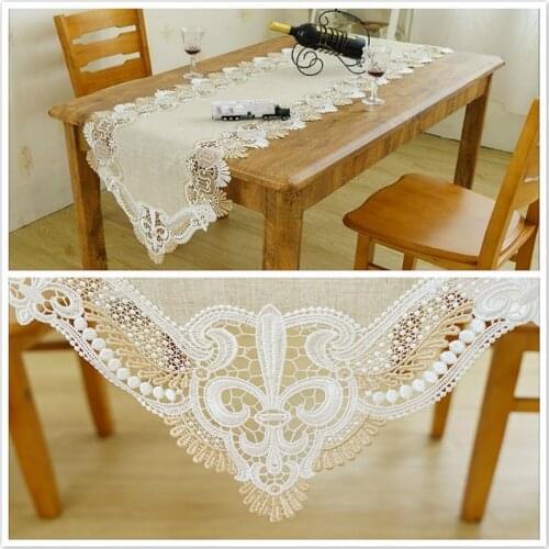 British Style Linen Lace Trim Fashion Coffee Table Runner Flag Pad Desk Piano Dressing Cover Christmas Wedding Party Decoration