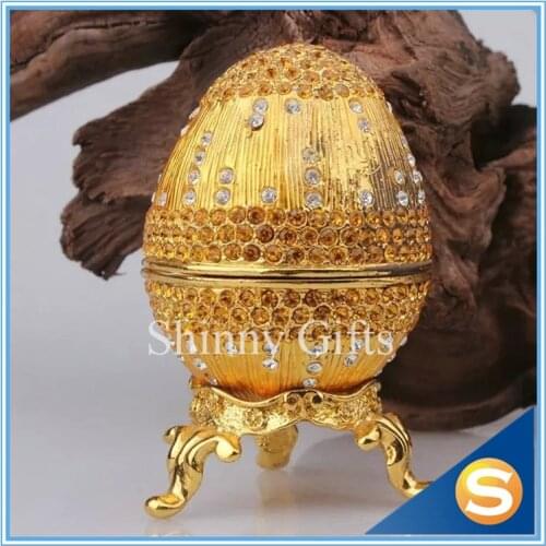 Metal Hand Painting Bejeweled Egg Jewelry Box Christmas Gift Trinket