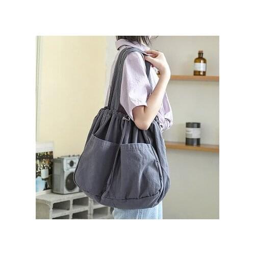 Fashion Simple Drawstring Women Handbag Casual large-capacity Shopping Bag Washed Canvas Bags shoulder bags bolso de mujer 쇼핑백