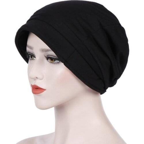 Fashion Women Ruched Solid Hat Visor Fashion Hat Ruffle Cancer Chemo Beanie Turban Wrap Cap Casquette Femme#P2
