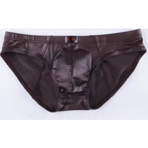 Fashion Mens U Convex Underwear Wild Mens Faux Leather Briefs Men High Quality Seamless Brief