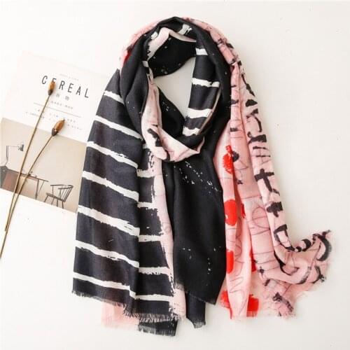 Fashion Ink Painting Abstract Fringe Viscose Shawl Scarf Lady High Quality Wrap Pashmina Stole Bufandas Muslim Hijab 180*90Cm