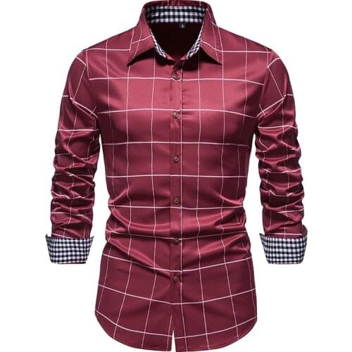 Mens Casual Red Plaid Shirt 2021 Autumn Brand New Slim Fit Long Sleeve Dress Shirts Mens Business Social Shirt Chemise Homme