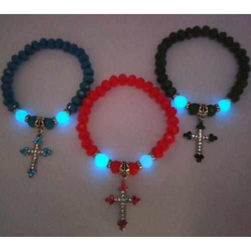 Men Punk Luminous Jewelry 8mm Fashion Glass Bead Glow In The Dark Women Charm Bracelet Classic Cross Fluorescence Bracelets