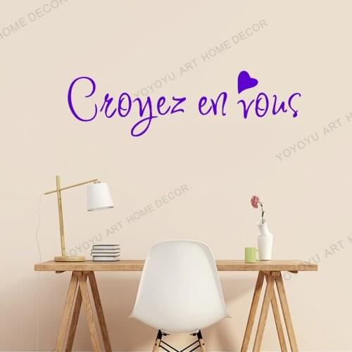 Believe In Yourself French Motivational Phrase Wall Decals Living Room Home Decor Vinyl Nursery Classroom Wall Sticker WZ183