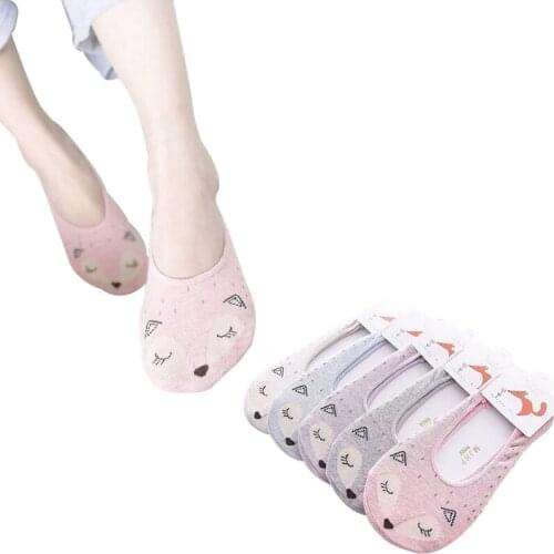 5 Pairs 2020 New Spring Summer Fox Cartoon Women Invisible Slipper Socks Summer Silicone Non-Slip Female Girls Cotton Sox Socks