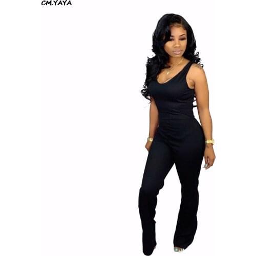 2019 new women summer sleeveless solid tank jumpsuit fashion vintage straight long romper playsuit GLU7078