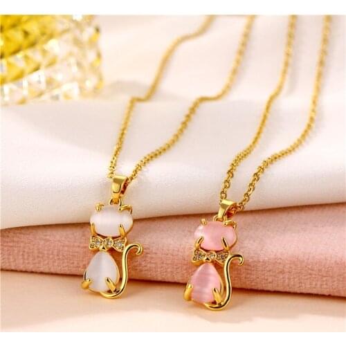 New Arrival Cute Cat Necklace Zircon Kitty Pendant Necklace Fashion Choker High Quality Not Fade