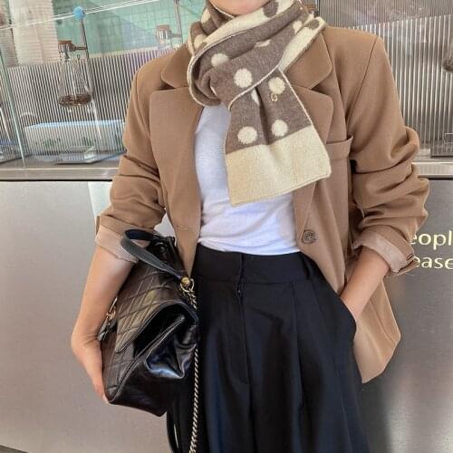 KOI LEAPING Korean version of the new fashion dots scarf womens warm knitted woolen student scarf long thick holiday gift