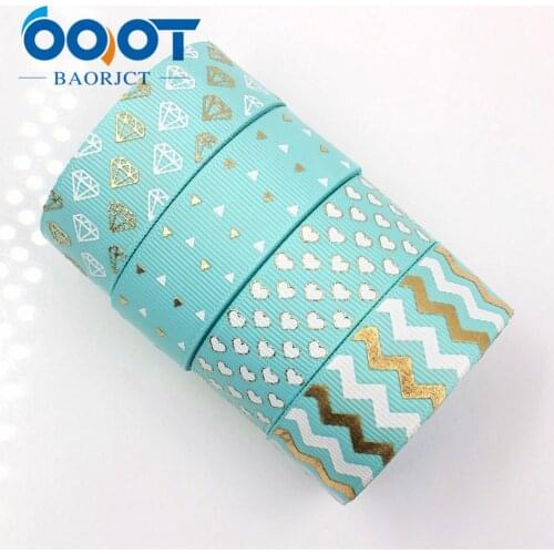 OOOT BAORJCT 1710241,22MM 10yards hot gold Printed grosgrain ribbon, DIY handmade Hair accessories Material wedding gift wrap