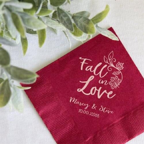 Personalized Wedding Napkins Fall in Love, Rehearsal Dinner, Engagement Party, Custom Wedding Napkins - Fall Wedding Napkins