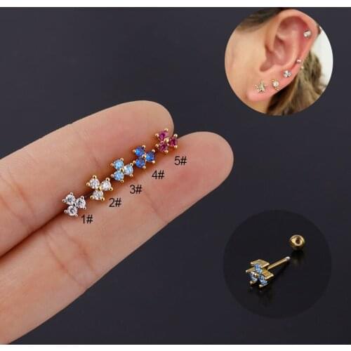 1pc New Sprring Stainless Steel Cz Lucky Cartilage Earrings Zircon Ear Bone Tragus Rook Conch Helix Piercing Jewelry Gift