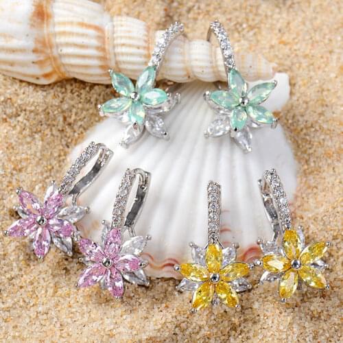 SHUANGR Cubic Zirconia Fancy Crystal Flower Drop Earrings for Women Girls Jewelry Valentine Day Gift Bohemia Heart pendientes