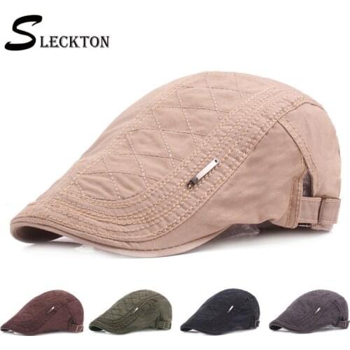 SLECKTON 100% Cotton Berets Cap for Men Casual Flat Cap Fashion Newsboy Caps Herringbone Summer Visors Sun Hats Peaky Blinders
