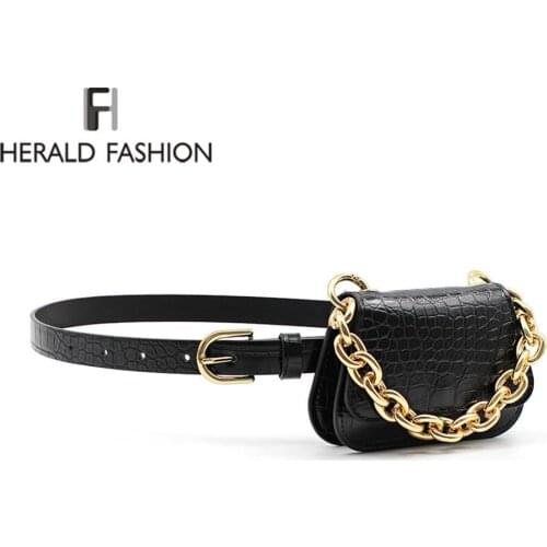 Luxury Women Waist Bag Crocodile Pattern Chain Female Fanny Pack Ladies Designer Hip Bum Bag Fashion Leather Black Belt Bag