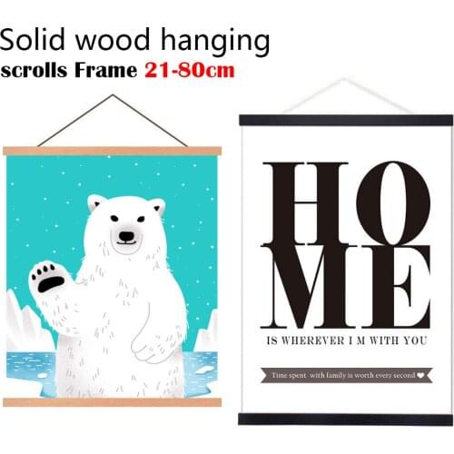 Solid wood hanging scrolls magnetic Light Wood Frame Hanger for Photo Picutre Canvas Art print Wall Hanging Poster Frame 21-80cm