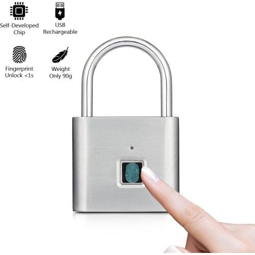 Smart Fingerprint PadLock Zinc Alloy Waterproof Thumbprint Door Lock Portable Anti-Theft Biometric Lock for Bag Drawer Suitcas