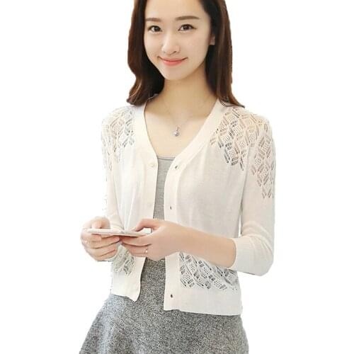 Womens Jacket Cardigan Spring Autumn Take a Ride Thin Coat Short Hollow Knitted Single-breasted Coat Sun Protection Clothing