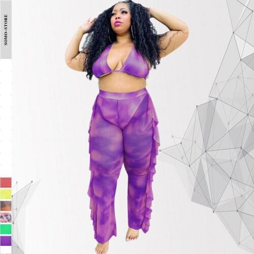 Plus Size Women Clothing Two Piece Set 4xl Sexy Swimsuit Womens+high Waist Pants Print Casual Clothes Wholesale Dropshipping