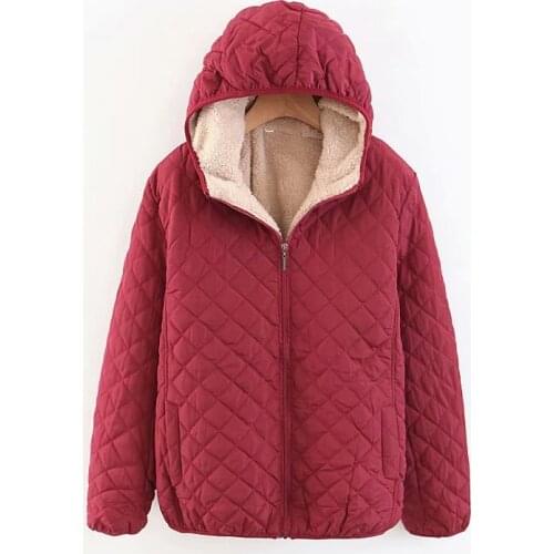 Women Autumn Winter Lambswool Liner Parkas Coat Jackets Female Lamb Hooded Plaid Long Sleeve Thick Warm Jacket casaco feminino