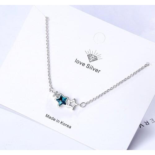 925 Sterling Silver Sweet Blue Artificial Crystal Star Necklace Cubic Zircon Necklace For Women Clavicle Chain S-N78