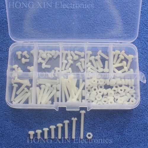 160Pcs White M3 PCB Plactic Threaded Hexagon Button Head Cross Screws nuts Bolt Assortment kit set Fastener Hardware Wholesale