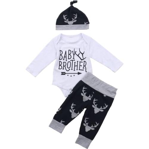 0-18M Baby Boys Clothes Newborn Little Man O-neck Long Sleeve Romper Deer Leggings Pants Hat Outfits Set Clothing 3PCS