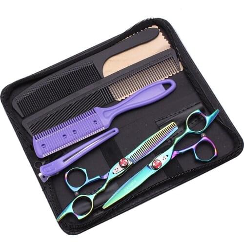 5.5 6.0 Professional Barber Scissors 440C Hairdressing Scissors Hair Thinning Shears Salon Hair Cutting Scissors Set 9017-Lv K-A