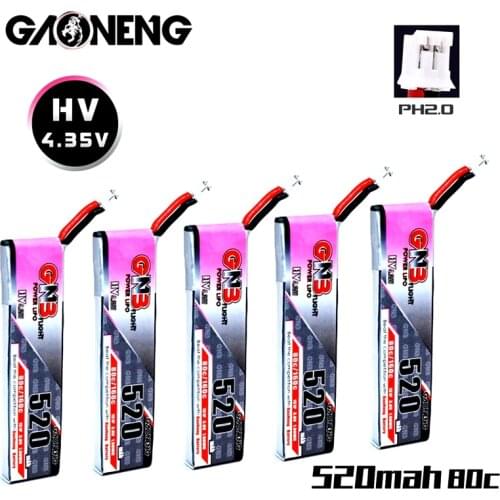 5PCS Gaoneng GNB 520mAh 3.8V 80C/160C 1S HV 4.35V Lipo Battery With PH2.0 Plug For Emax Tinyhawk Kingkong LDARC TINY7 RC Parts