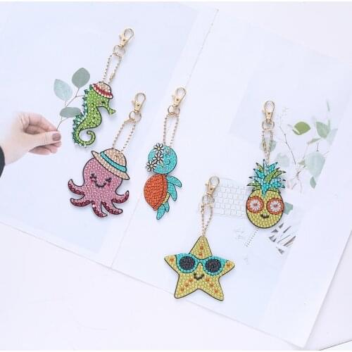 5D DIY Cute Animal Special Shaped Diamond Painting Keychains Women Bag Pendant Jewelry Key Ring Diamond Embroidery Cross Stitch