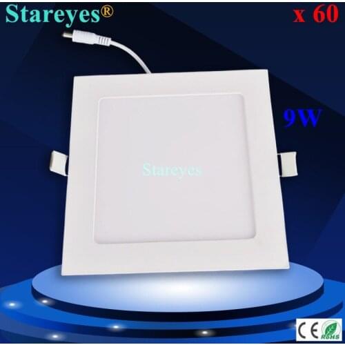 Free shipping 60 pcs Square LED panel light 9W 810LM AC85-265V 2835 SMD led ceiling light downlight bulb spotlight lamp lighting