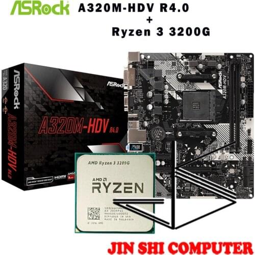 AMD Ryzen 3 3200G R3 3200G CPU + ASROCK A320M HDV R4.0 Motherboard Suit Socket AM4 CPU and Motherbaord Suit All new / no fan