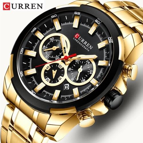 CURREN Mens Watches Top Brand Big Sport Watch Luxury Men Military Steel Quartz Wrist Watches Chronograph Gold Design Male 2020