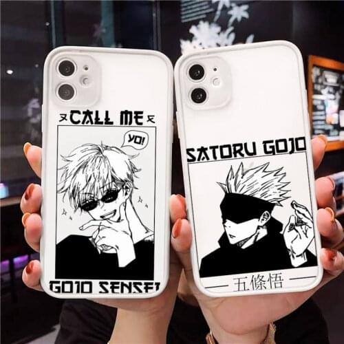 Jujutsu Kaisen Satoru Gojo anime Phone Case For iPhone 12 11 Mini Pro XR XS Max 7 8 Plus X Matte transparent White Cover
