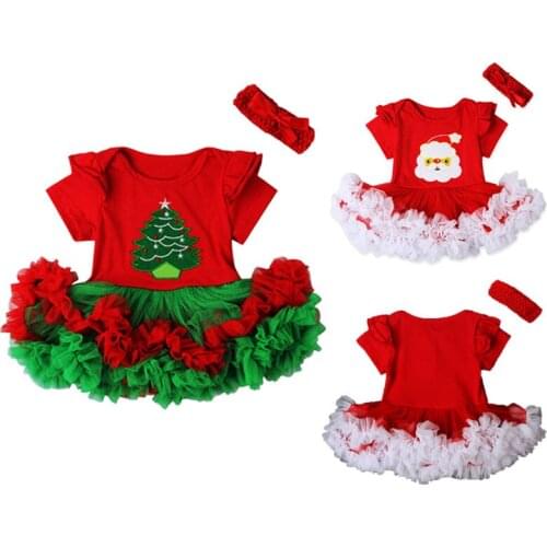 Citgeett Christmas Cute Newborn Baby Girls Santa Claus Tree Tutu Dress Romper Headband Set Party Costume Outfit