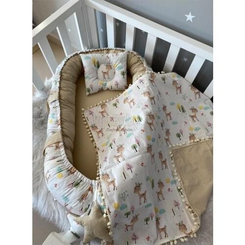 Jaju Baby Handmade, Cute Gazelle Lux Design Babynest Set of 3 with Pompoms