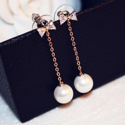 Mimiyagu long butterflies cubic zircon long tassel pearl earring