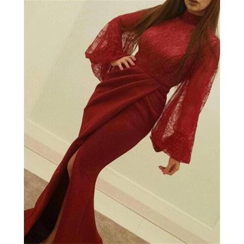 Elegant Mermaid Sequined Prom Dresses Sexy High neck Backless Long Sleeves Formal Dress Evening Gown abiti da cerimonia