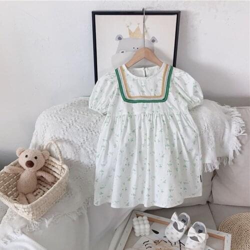 Hollead 1-8 Years Summer Girls Dresses Children Casual Wear Puff Sleeve Dresses Birthday Party Kids Gift Cotton Costume 2021