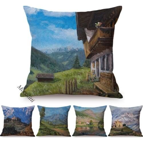 Famous Oil Painting Country Landscape Art Decorative Pillow Case Pastoral Scenery Design Linen Square Cushion Cover Kussenhoes