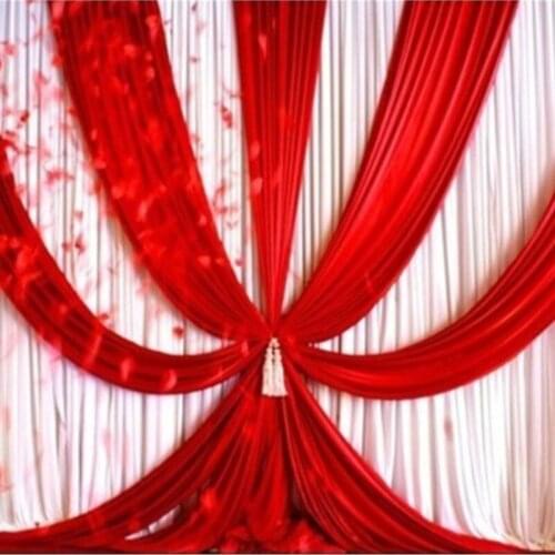 Classic Style Hot Red 3M * 6M White Wedding Backdrop with red swag Wedding Decoration