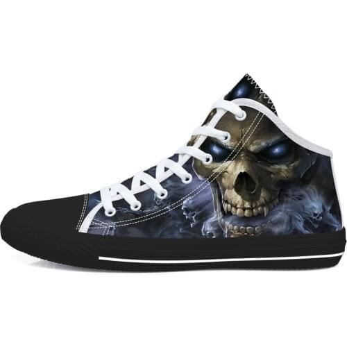 Cool Skull Shoes for Men Custom Print Design Mid Top Canvas Shoes Fashion Sneakers for Man Lace Up Flats for Woman Casual Shoes