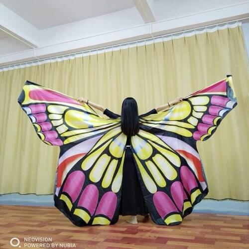 2018 Belly Dance Butterfly Wings Colorful Stage Performance Isis Wings Props nice Oriental Dance Wings for Women (with Sticks)