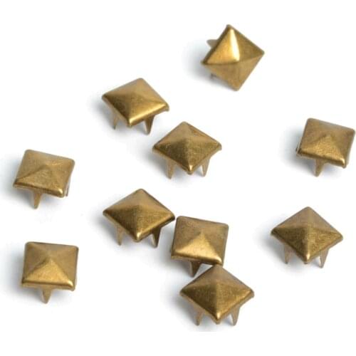 100pcs 8mm Brass Pyramid Studs Nailheads Rivet Spike Punk Bag Leather Craft Bracelets Clothes Garment Rivet Apparel Sewing