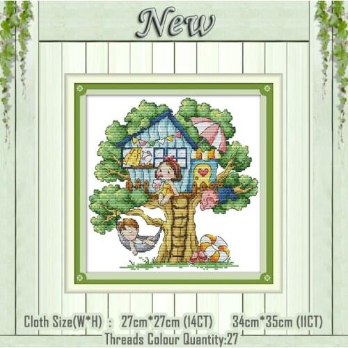 Summer tree house cartoon diy decor painting Cross Stitch DMC 14CT 11CT Counted printed on canvas Embroidery set Needlework kits