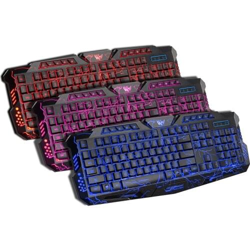 Mechanical Computer Keyboard USB Wired LED 3 Color Red/Blue/Purple Backlit Gamer Lighted Keyboard