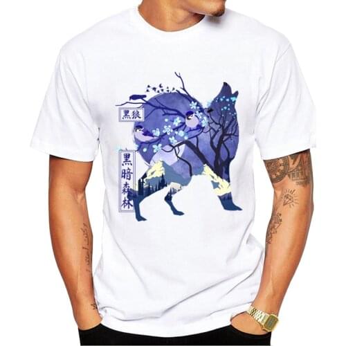 TEEHUB Short Sleeve Men T-Shirt Hipster Dark Forest Howling Wolf Printed Tshirts Fashion t shirts Cool Essential Tee