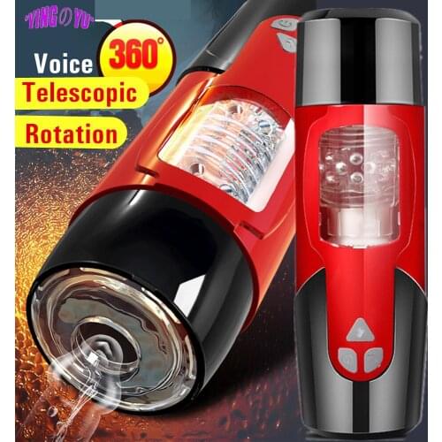 Smart Voice Telescopic Rotation Male Masturbator Realistic Pussy Penis Masturbating Stimulation Blowjob Cup Sex Toys for Men 18